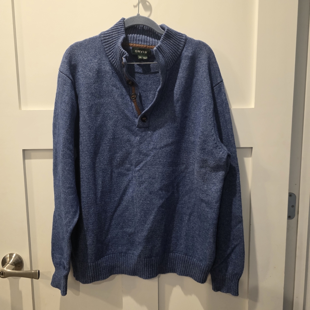 Orvis Men's Blue Button-Neck Sweater